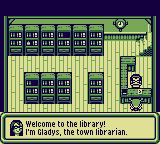 A player character speaking with the town librarian.